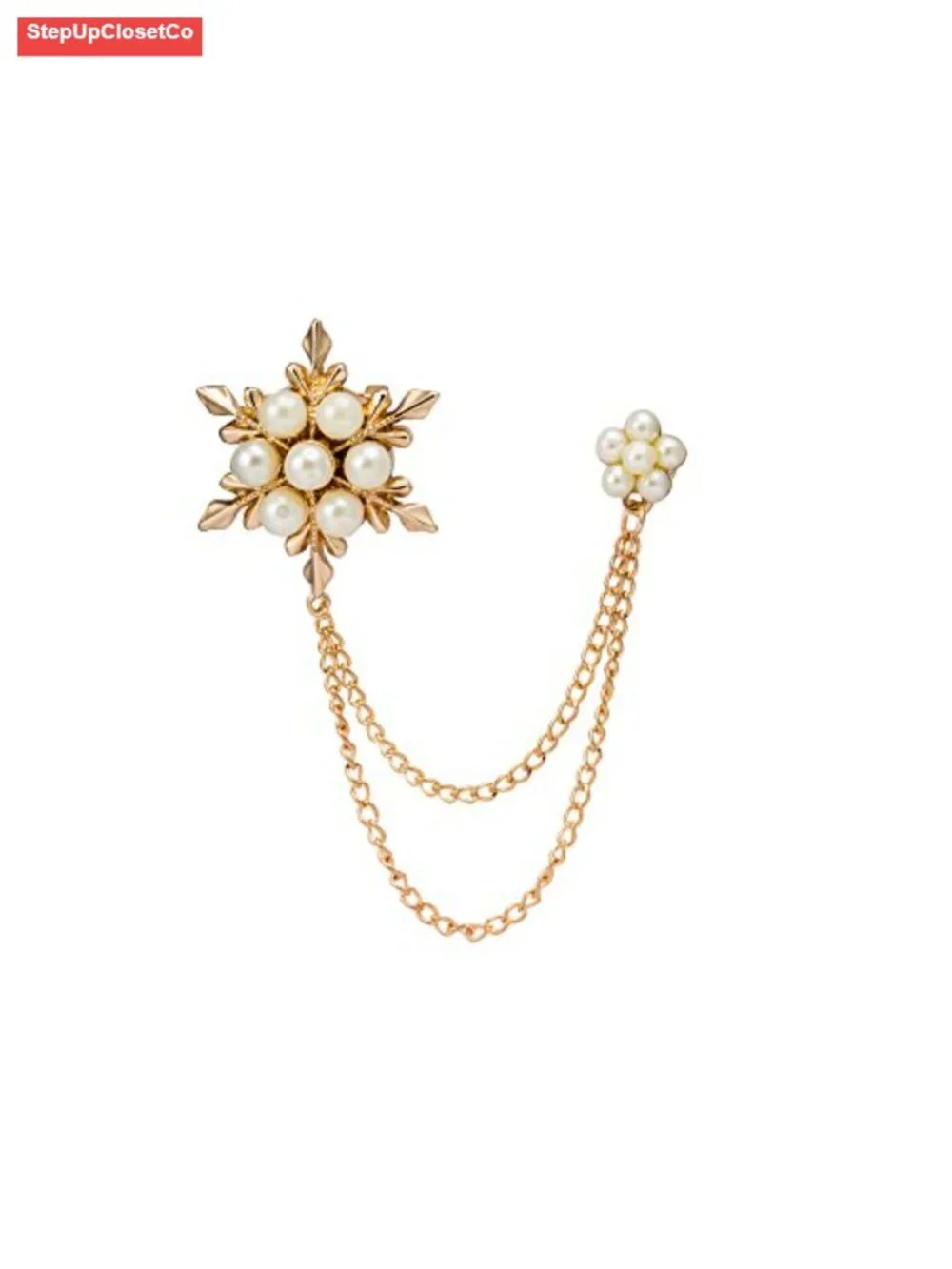 Alloy Brooch Chain Pearl Star Flower Lapel Pin Coat Wedding Accessory